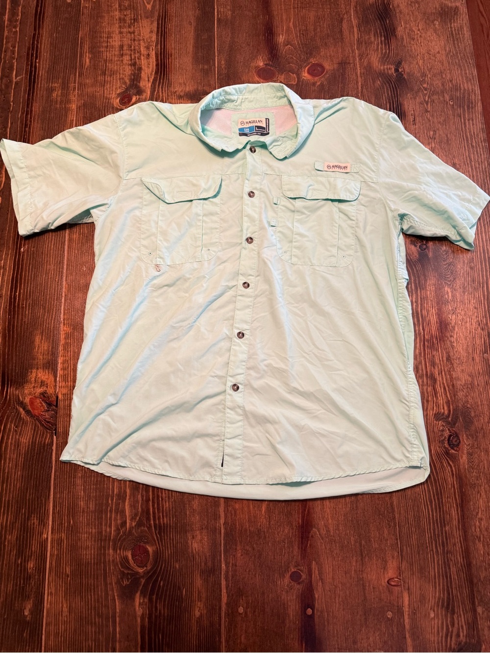 Magellan Outdoors Men's Light Mint Green Short Sleeve Button-Down Shirt